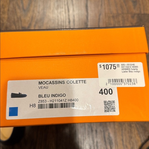 Hermes Colette Navy Blue Loafers with Gold Accent - Picture 11 of 11